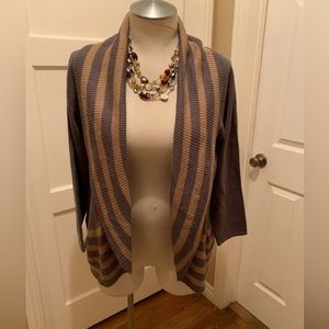 Catherine’s NWT grey sweater/cardigan with tan stripes and shawl collar size OX